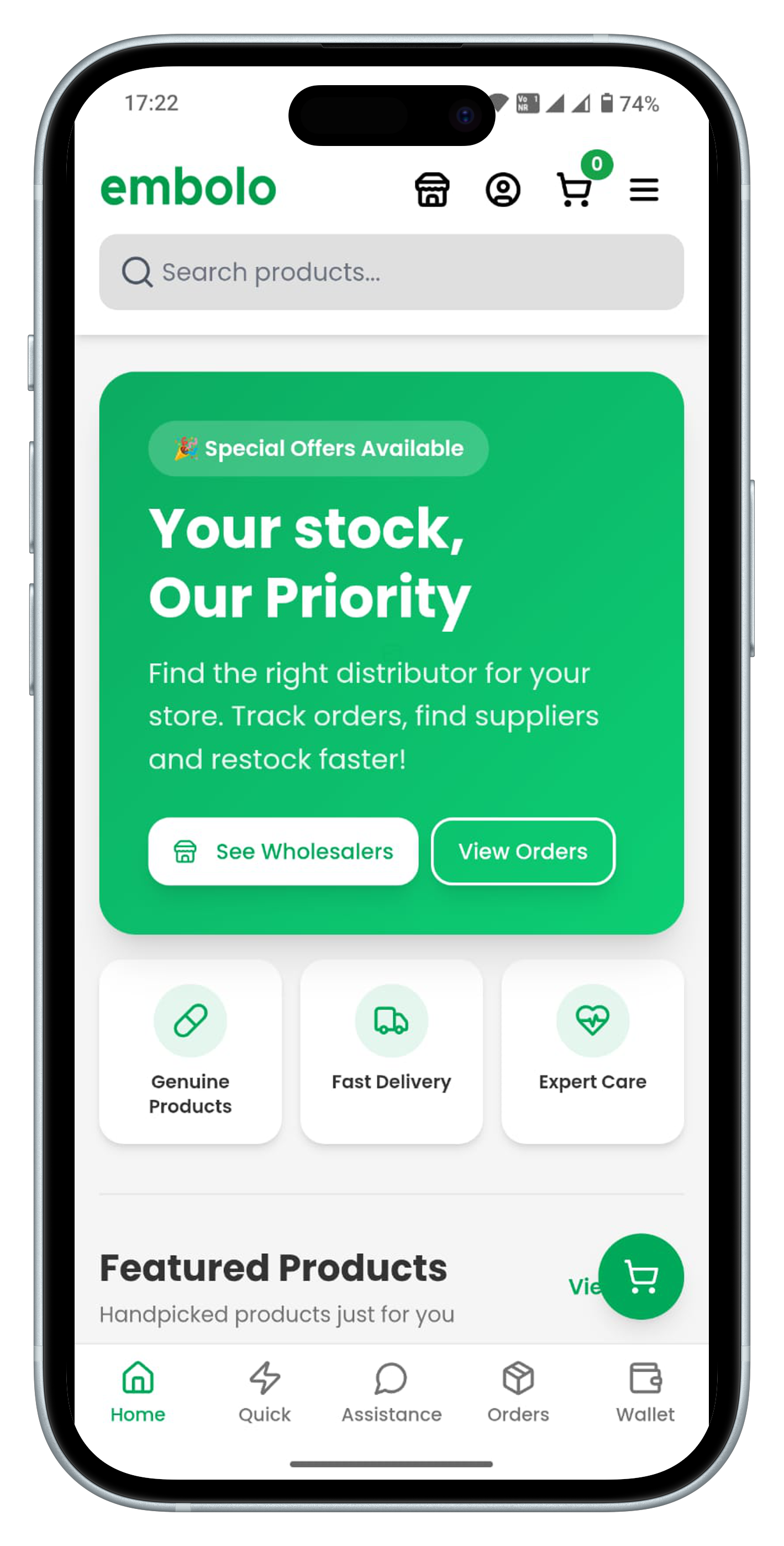 Embolo app main dashboard